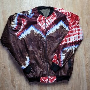 Multicolor Tie-Dye Bomber Jacket Size XL Brown/ Red